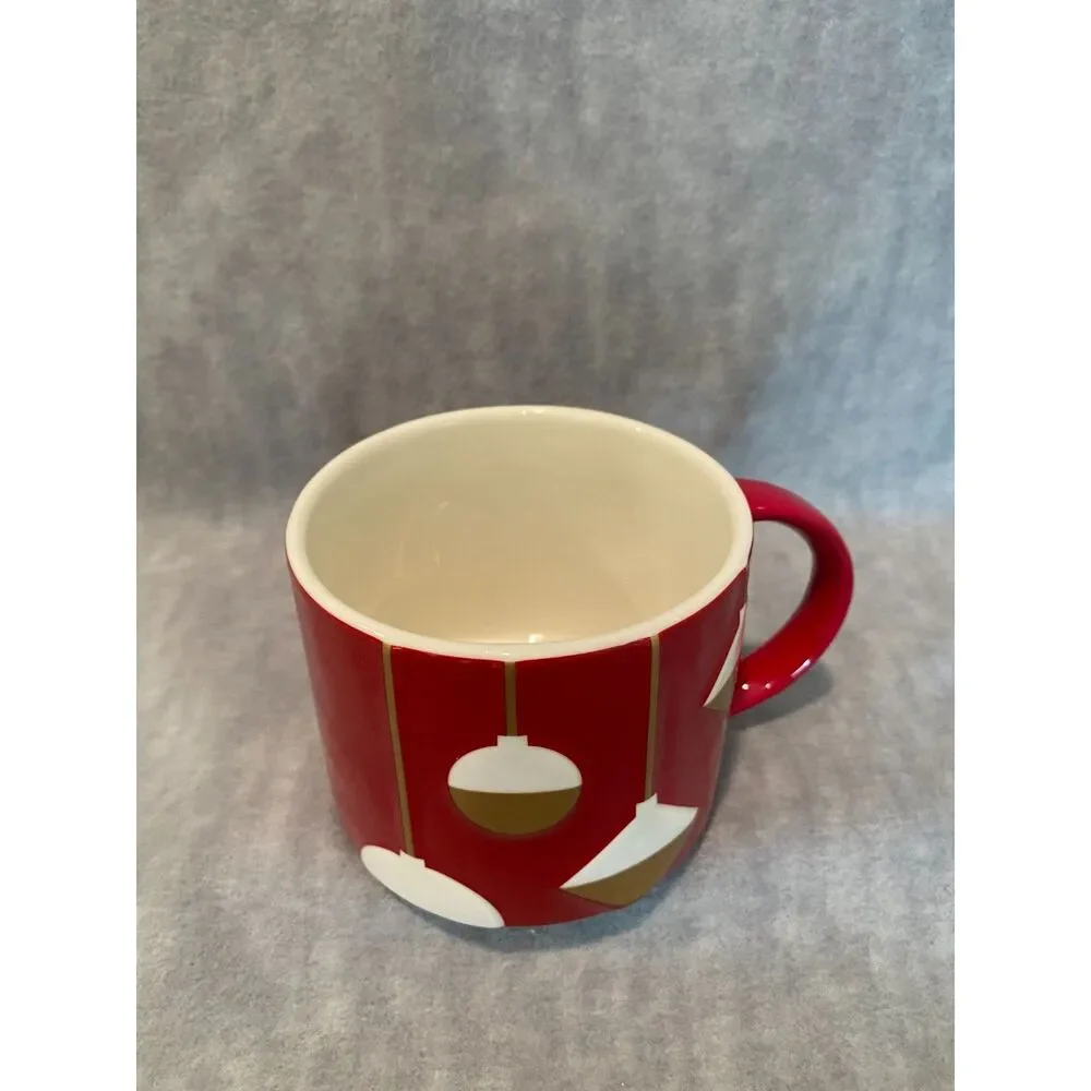 2012 Starbucks Coffee Mug‎ Cup Christmas Red with Gold and White Ornaments